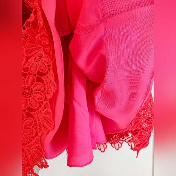 Monique Lhuillier Red Lace Sleeveless A Line Dress - Picture 12 of 16